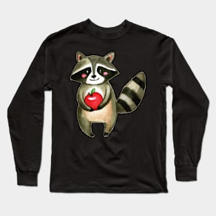 Raccoon Holding an Apple Long Sleeve T-Shirt